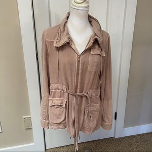 BKE Pink Utility Anorak Jacket Belted Lightweight Zip Front Size L